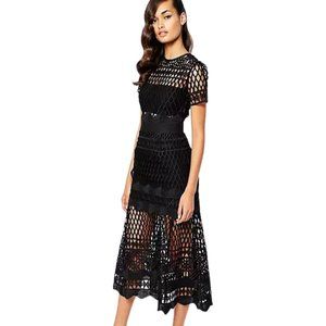 Self Portrait Cutwork Layered Dress in Black Size 4